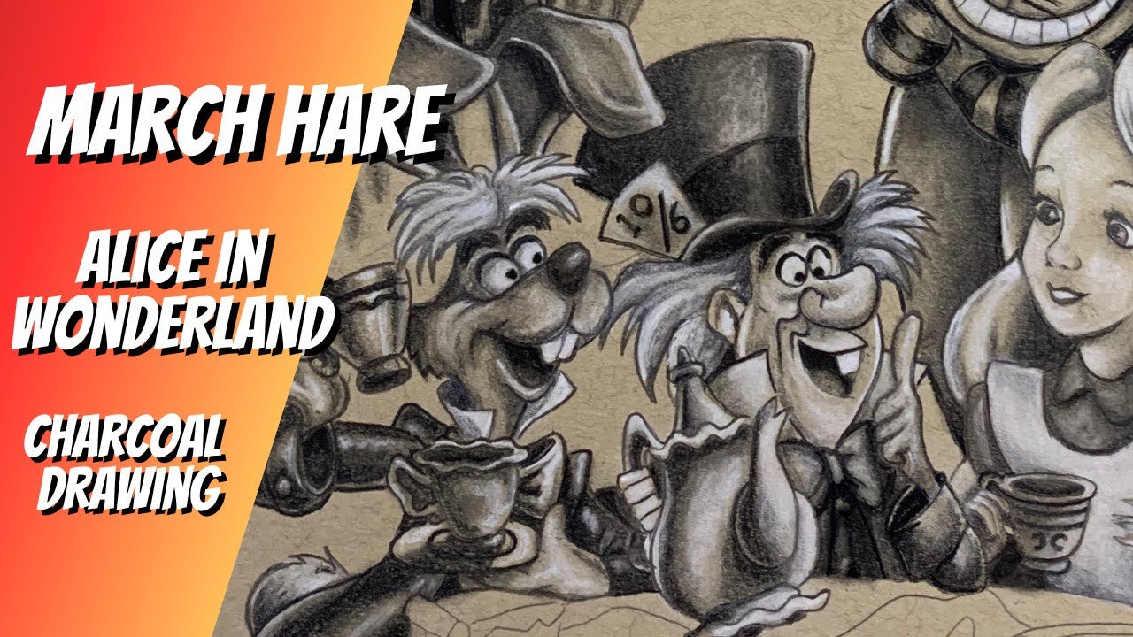 March Hare Alice In Wonderland Charcoal Disney Drawing ArtByJonnyFrost