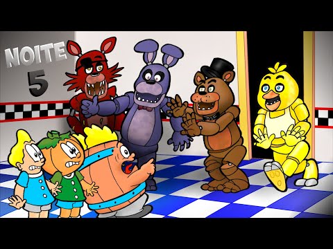 Bonecos na Pizzaria - Barril, Rafa e cabeção em FNAF Noite 5
