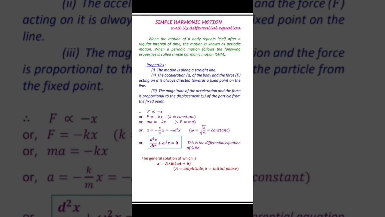 Simple harmonic motion || differential equation of SHM #class11