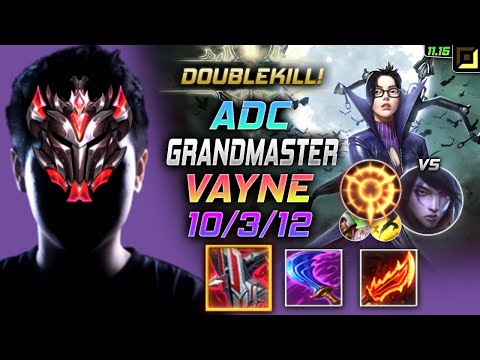 GrandMaster Vayne ADC vs Aphelios - 천상계 원딜 베인 템트리 룬 철갑궁 집공 ヴェイン Вейн 暗夜猎手 汎 - LOL KR 11.15