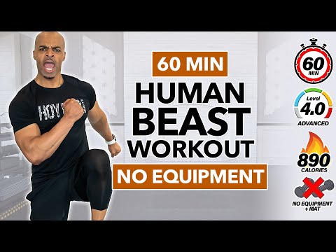 60 MIN Human BEAST - No Equipment Full Body HIIT Workout
