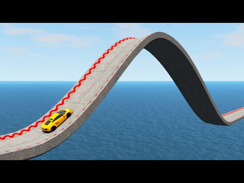 Impossible Weird Wave Bridge Crossing Cars Vs Deep Water Stunt - BeamNG.Drive