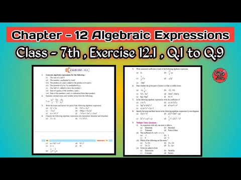 Q.1 to 9 | Class 7th | Ex 12.1|Chapter 12 | Algebraic Expressions | Math | Full Exercise | PSEB |