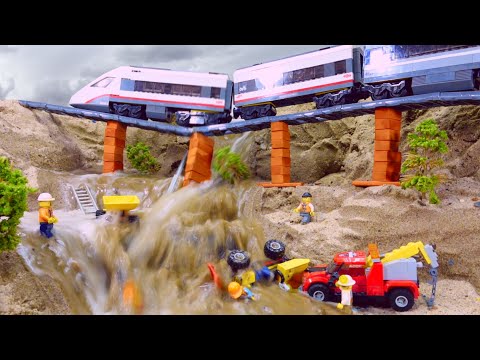 Bridges Collapse And LEGO Trains Fall Into Water - LEGO Dam Breach Videos