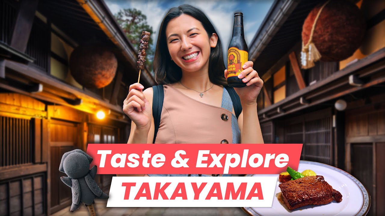 A traveler revels in the enchanting beauty of Takayama, savoring the delectable Hida beef at a local eatery.