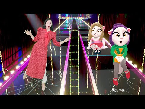 Cute Girl Vs Angela Playing Jumping Game On The Glass Bridge Squid Game - Talkign Angela 2 Real Life
