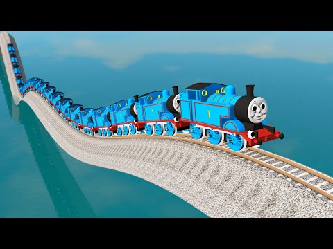 Impossible Wave Rail Tracks Vs Thomas the Tank Vs Trains Crossing Giant Pit - BeamNG.Drive