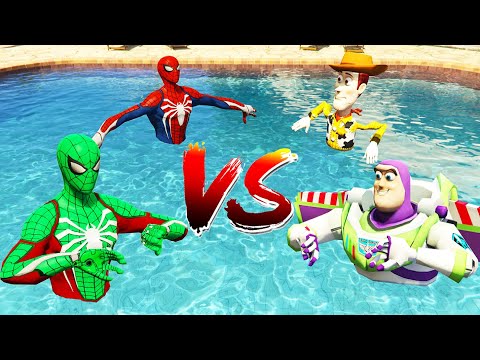 GTA 5 Water Ragdolls Spiderman Colors vs Buzz Lightyear & Woody Toy Story Jump/Fails #188