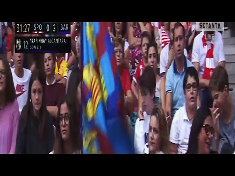 Rafinha Diving Header Goal - Sporting Gijon vs Barcelona 0-2 La Liga Santander 09,24,2016