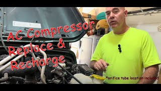 Jeep Wrangler TJ AC compressor replacement **orifice tube location** and AC System recharge #jeep