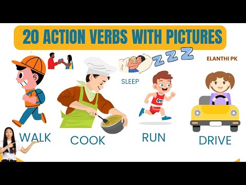 20 Action verbs with pictures in English/Action verb vocabulary/20Action words inEnglish /Elanthi pk