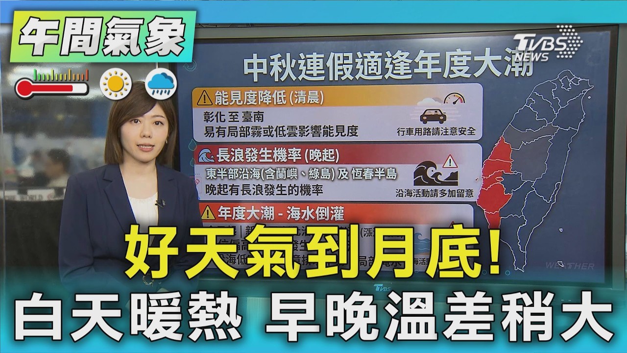 天氣/好天氣到月底! 白天暖熱 早晚溫差稍大|氣象主播 吳姝叡|午間氣象|TVBS新聞20260926 @TVBSNEWS01 │ TVBS新聞網