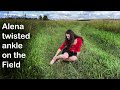 Alena Twisted Ankle Girl Walks In One Shoe Twisted Ankle Girl High Heels On The Field 1320