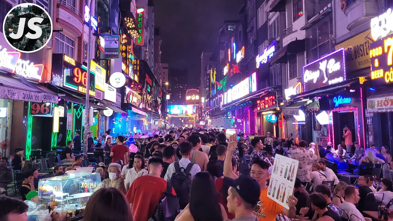 Vibrant colorful nightlife at the Bui Vien Street.