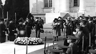US President Herbert Hoover and the First Lady Lou Hoover offers flowers at the U...HD Stock Footage