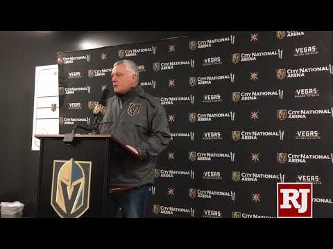 Golden Knights assistant coach Mike Kelly talks on Feb. 19