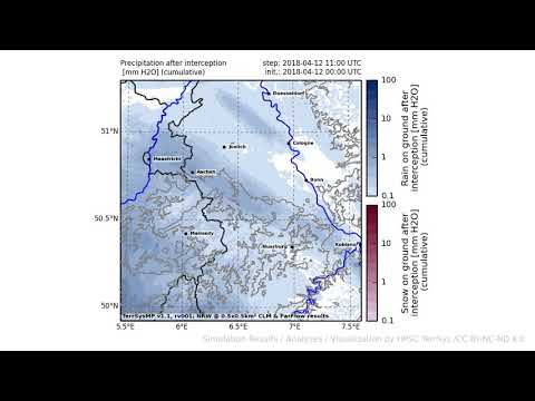 TerrSysMP monitoring run 2018-04-12 - precipitation after interception - NRW (24h)
