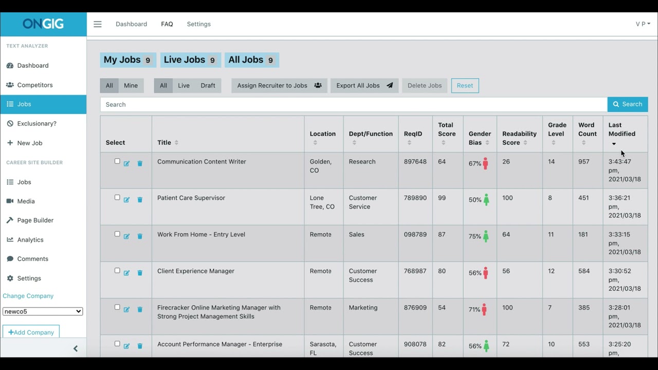 Your Job Library - Ongig Text Analyzer