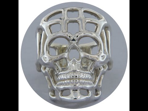 Inel Masiv Sculptat Barbatesc Argint 925 Skull Cage - Design Volumetric