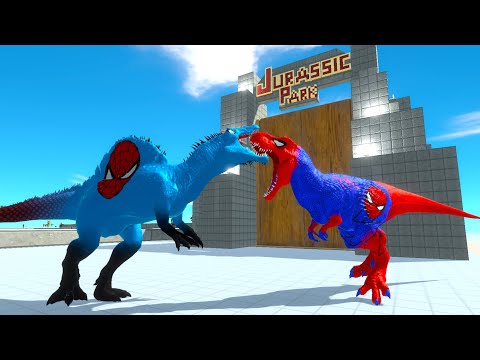 SPIDERMAN T-REX and SPINOSAURUS DEATH RUN RESCUE MISSION - Animal Revolt Battle Simulator