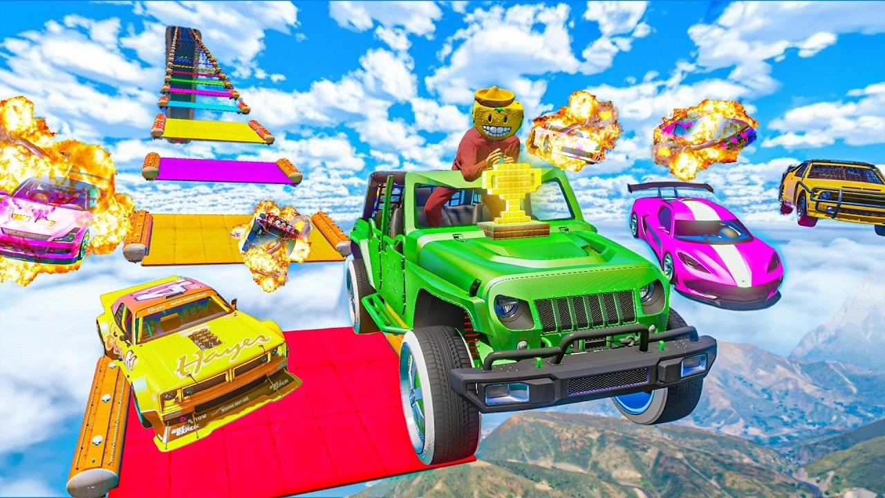 MEGA RAMPA CON COCHES ALEATORIOS PERO EL ÚLTIMO EXPLOTA! VOLANDING! - GTA 5 ONLINE