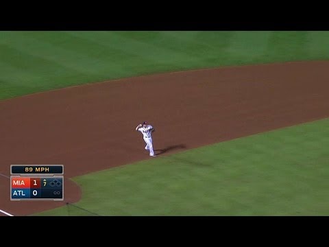 MIA@ATL: Johnson makes a nice pick at third base