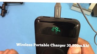 Wireless Portable Charger 30,800mAh 4 Output & 2 Input External Battery Pack!