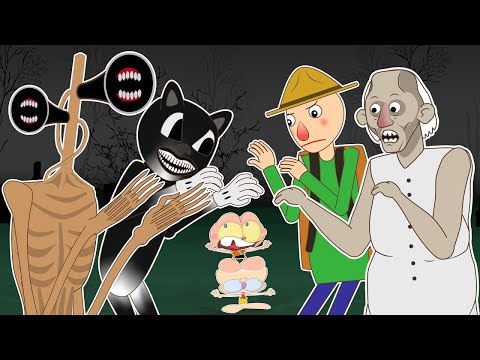 Mongo e Drongo Versus Siren Head, Cartoon Cat, Baldis e Granny - Desenho animado