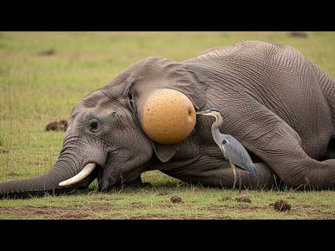 Heron Tries to Help Weak Elephant – Unbelievable Wildlife Moment!