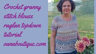 Crochet summer topdown raglan blouse The Flowers Valzer