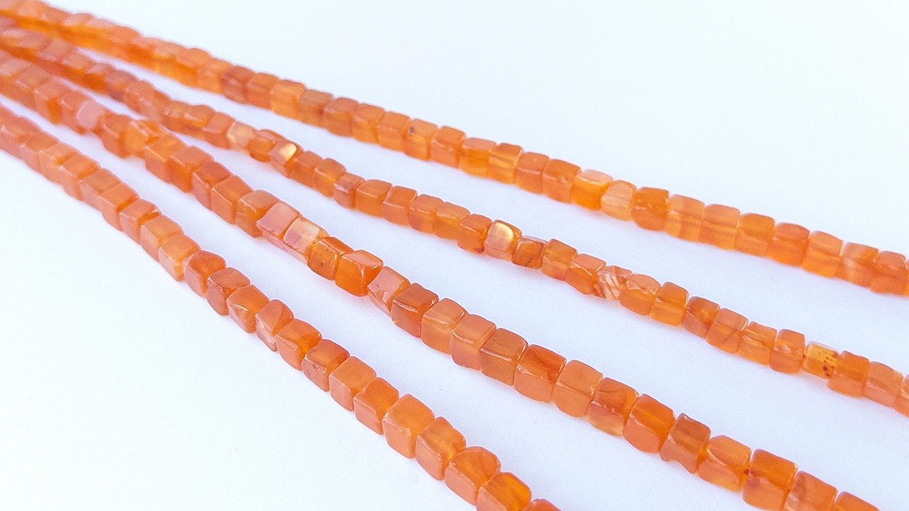 Carnelian | Smooth Cube | 4.8-5.5mm Bead Size | 20cm Strand Length video