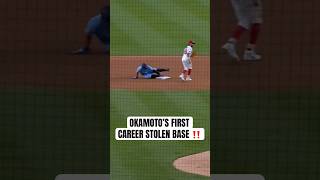 Kazuma Okamoto records his FIRST career Major League stolen base ???????? #MLB #Toronto #BlueJays