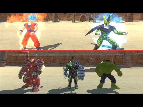 GOKU SSJ AND CELL PERFECT VS TEAM HULK AT THE ARENA - Animal Revolt Battle Simulator