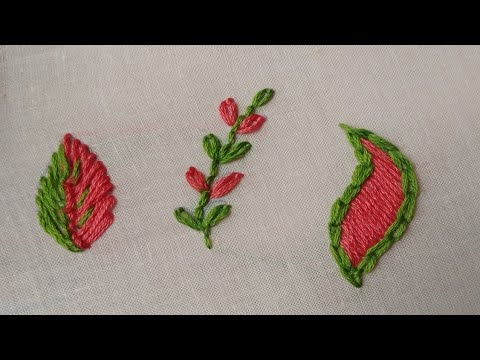 Leaves Embroidery // Fishbone embroidery//Mahnaz Art