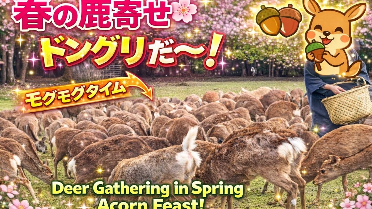 春の鹿寄せ🫎森からドングリを求めて走って来る鹿達NARA  PARK