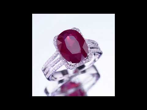 14K White Gold Halo Pave Set Three Band Diamond & Ruby Ring Size 7 TDW = 0.33 ct