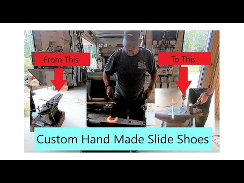 Farrier shaping reining horse slide shoes from straight bar stock steel