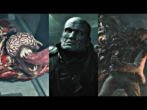 Resident Evil 2 Remake - All Bosses / Boss Fights + Final Boss & Endings (HARDCORE MODE)