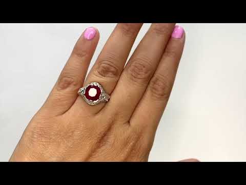 Vintage GIA 4.06 ct Burma Ruby Diamond Platinum Antique Cocktail Ring (GLDA-227)