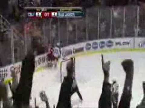 Pavol Datsyuk kicking the puck ahead to Henrik Zetterburg for the Empty net goal Detroit red WIngs vs. Columbus Blue Jackets