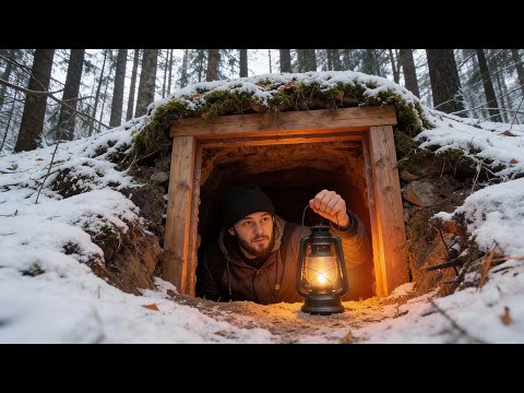 Building a Warm and Cozy Dugout Shelter | Secret Cave Winter Bushcraft