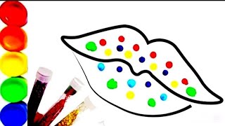 Lips Rainbow drawing /how to draw lips step by step/drawing,coloring&painting for kids/glitter lips