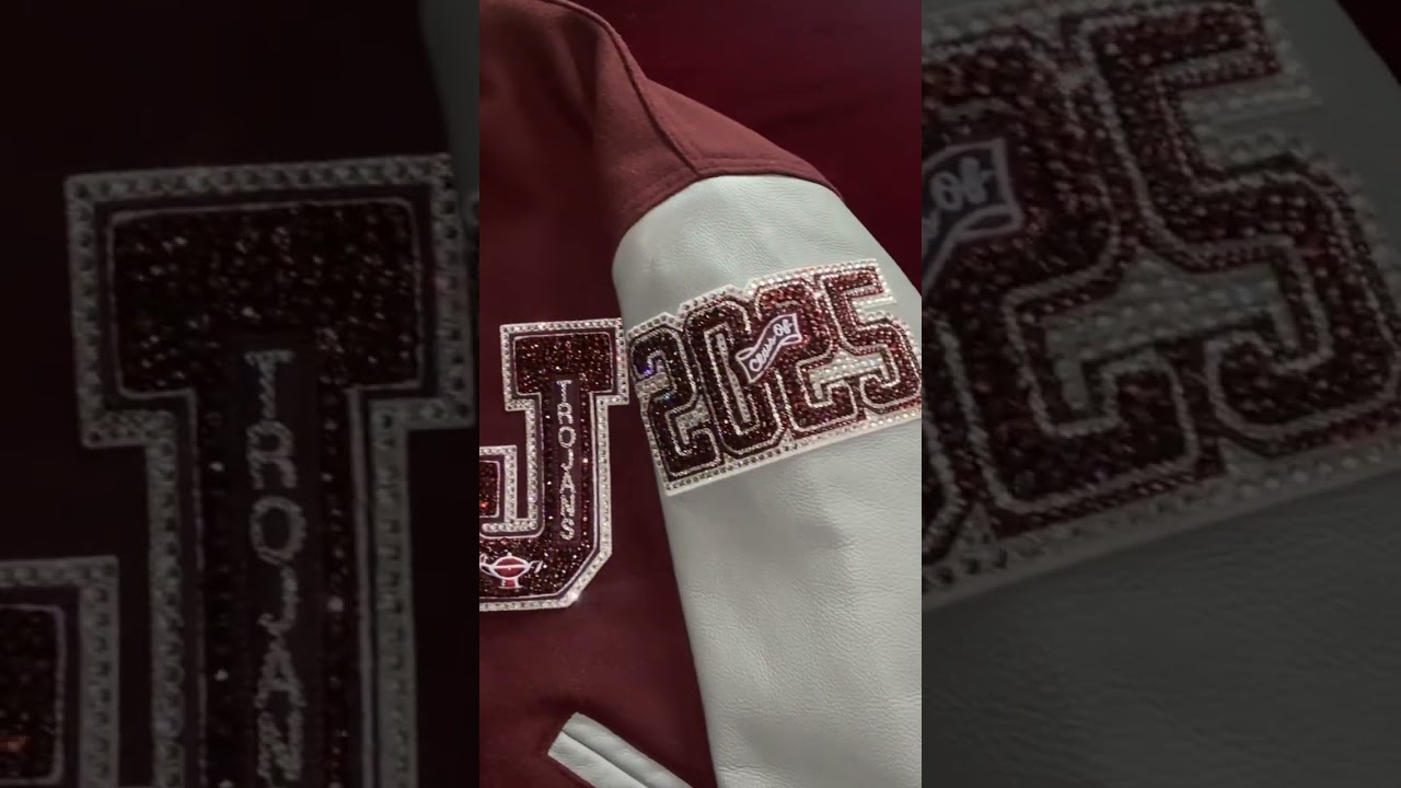 Blinged Varsity Letterman Jacket by worldofsparkledesign #rhinestonelettermanjacket #blingletterman