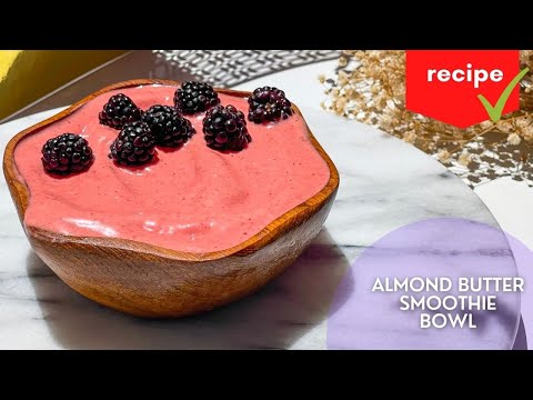 Almond butter smoothie bowl with the recipe. No dye, no food coloring.