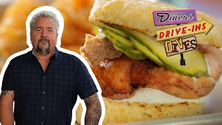Guy Fieri Eats a Chicken AND Biscuit Sandwich | Diners, Drive-Ins and Dives | Food Network