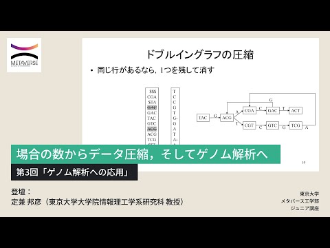 機械工学科 場合の数からデータ圧縮，そしてゲノム解析へ・第3回「ゲノム解析への応用」（東京大学メタバース工学部ジュニア講座）