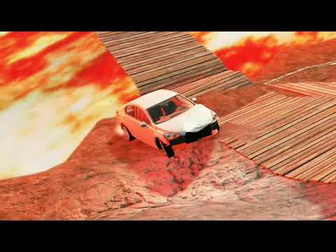 BeamNG.Drive - Cars vs 2 Way Truss Bridge Over Lava River