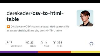 Download the video "GitHub - derekeder/csv-to-html-table: :arrow_down_small: Display any CSV (comma separated values)..."
