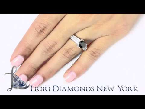 BDR-022 - 2.08 Carat Certified Natural Black Diamond Engagement Ring 14k White Gold