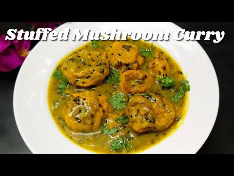 Stuffed Mushroom Curry | Cheese Stuffed Mushrooms in Delicious Gravy | Cheese Mushroom Recipe